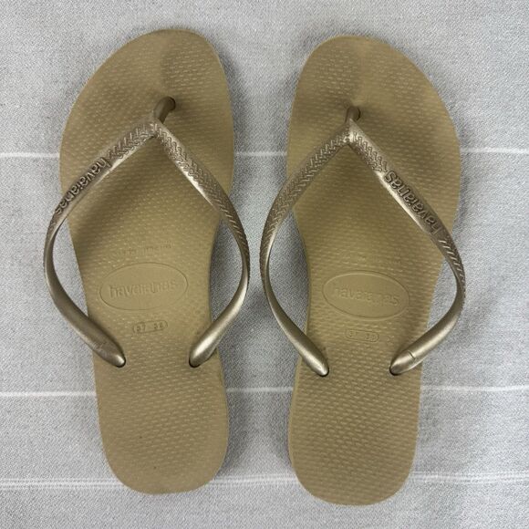 Women’s Havaianas Slim Flip Flops Thong Sandals Sand Gray Light Golden 7/8 - Picture 3 of 9